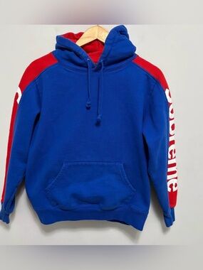 Supreme Hoodie Mens Small Blue Red Sideline Sweater Pullover Sweatshirt